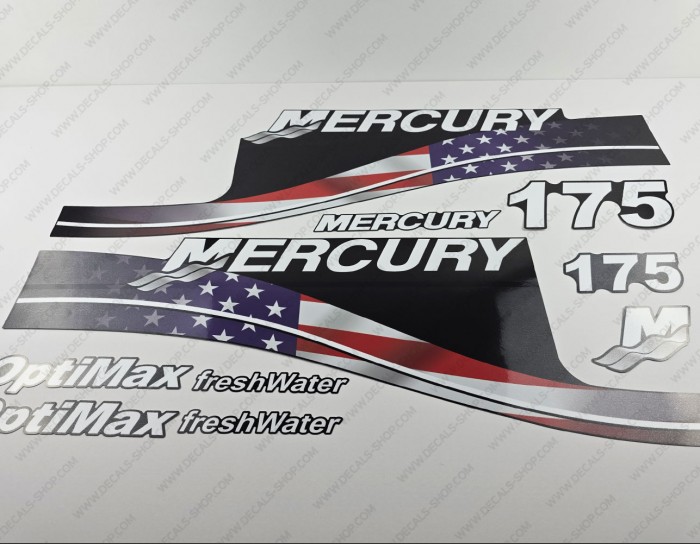 Mercury 175HP Freshwater Optimax USA Flag Edition Outboard Decal Kit Mercury 175HP Freshwater Optimax USA Flag Edition Outboard Decal Kit